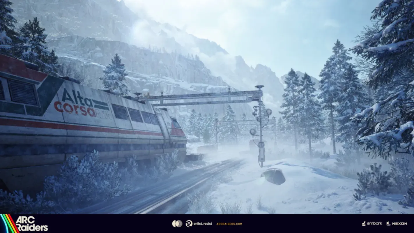 Trem Alta Corsa Rail atravessando uma paisagem nevada