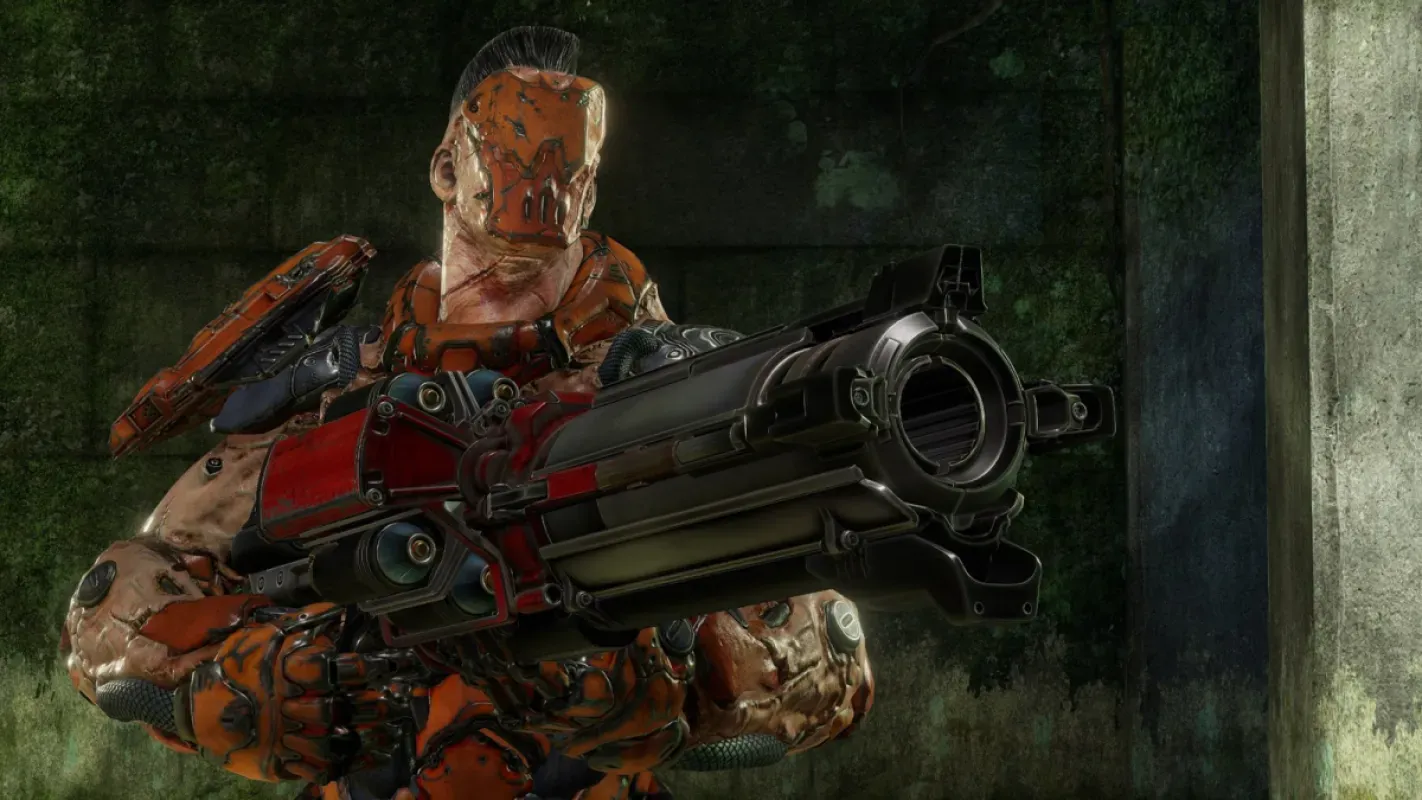 Campeão de Quake Champions com arma pesada