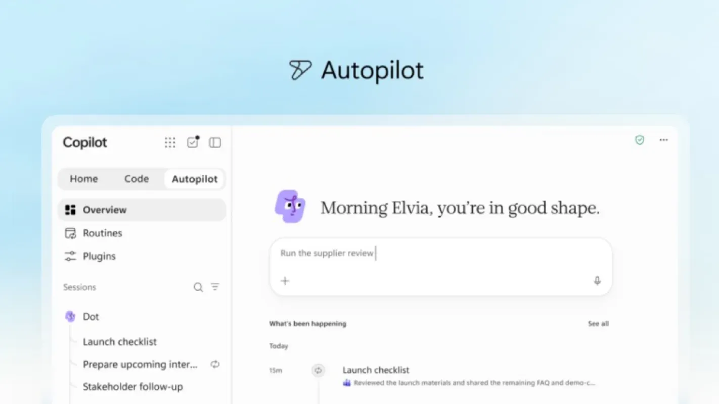 Tela do Autopilot, agente autônomo do novo Microsoft Copilot