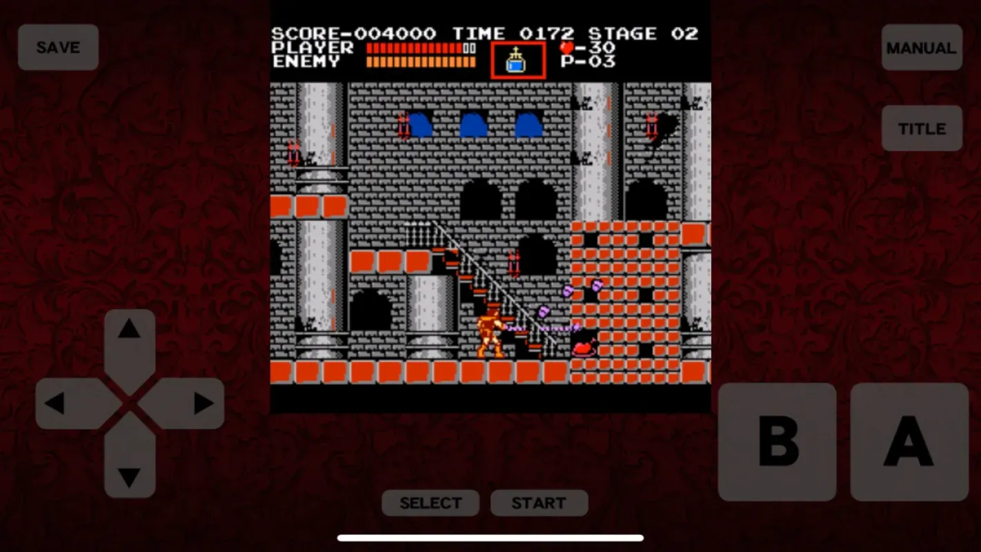 Simon Belmont no castelo do Drácula na versão de Castlevania para celular
