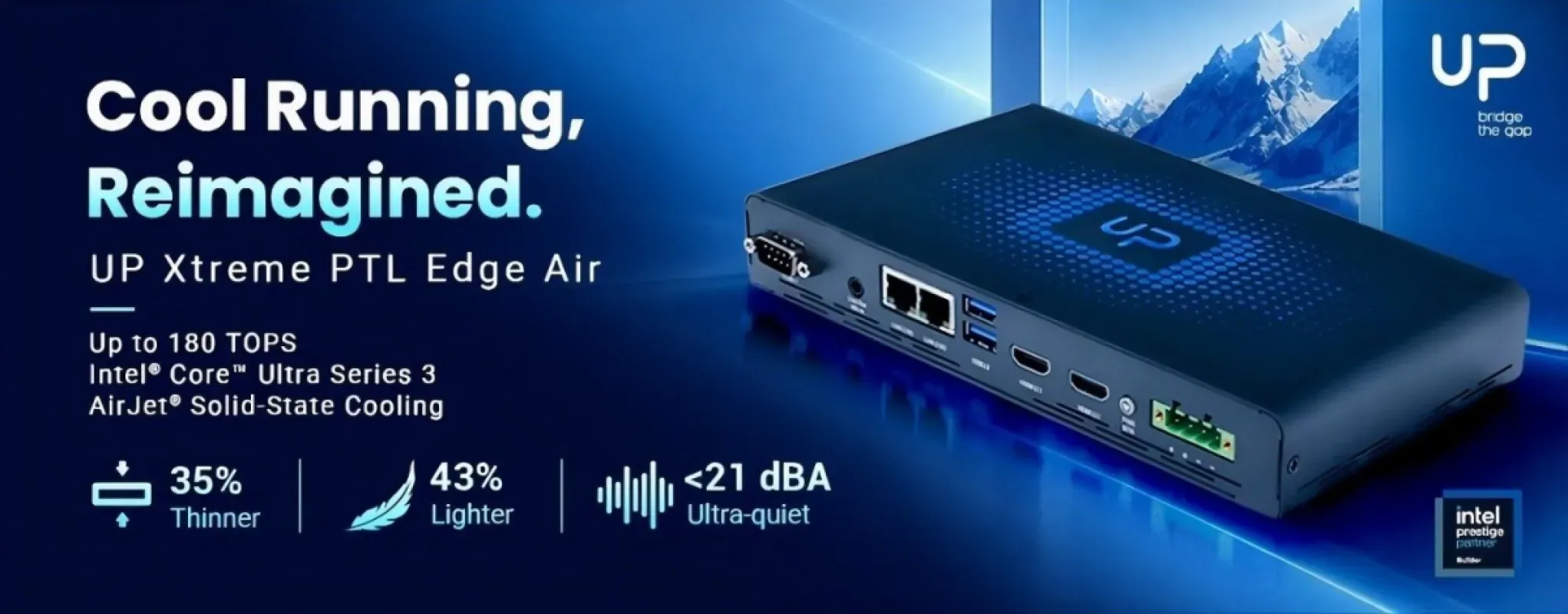 Banner do mini PC AAEON UP Xtreme PTL Edge Air com AirJet