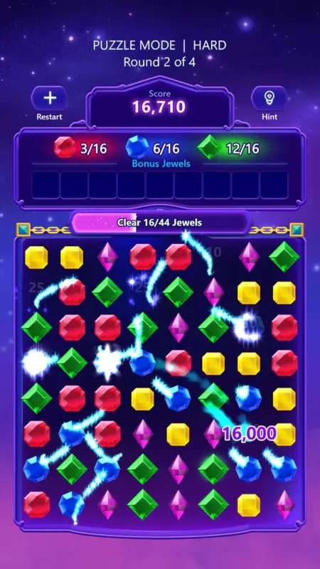 Tabuleiro de Microsoft Jewel no celular, com joias prontas para combinar