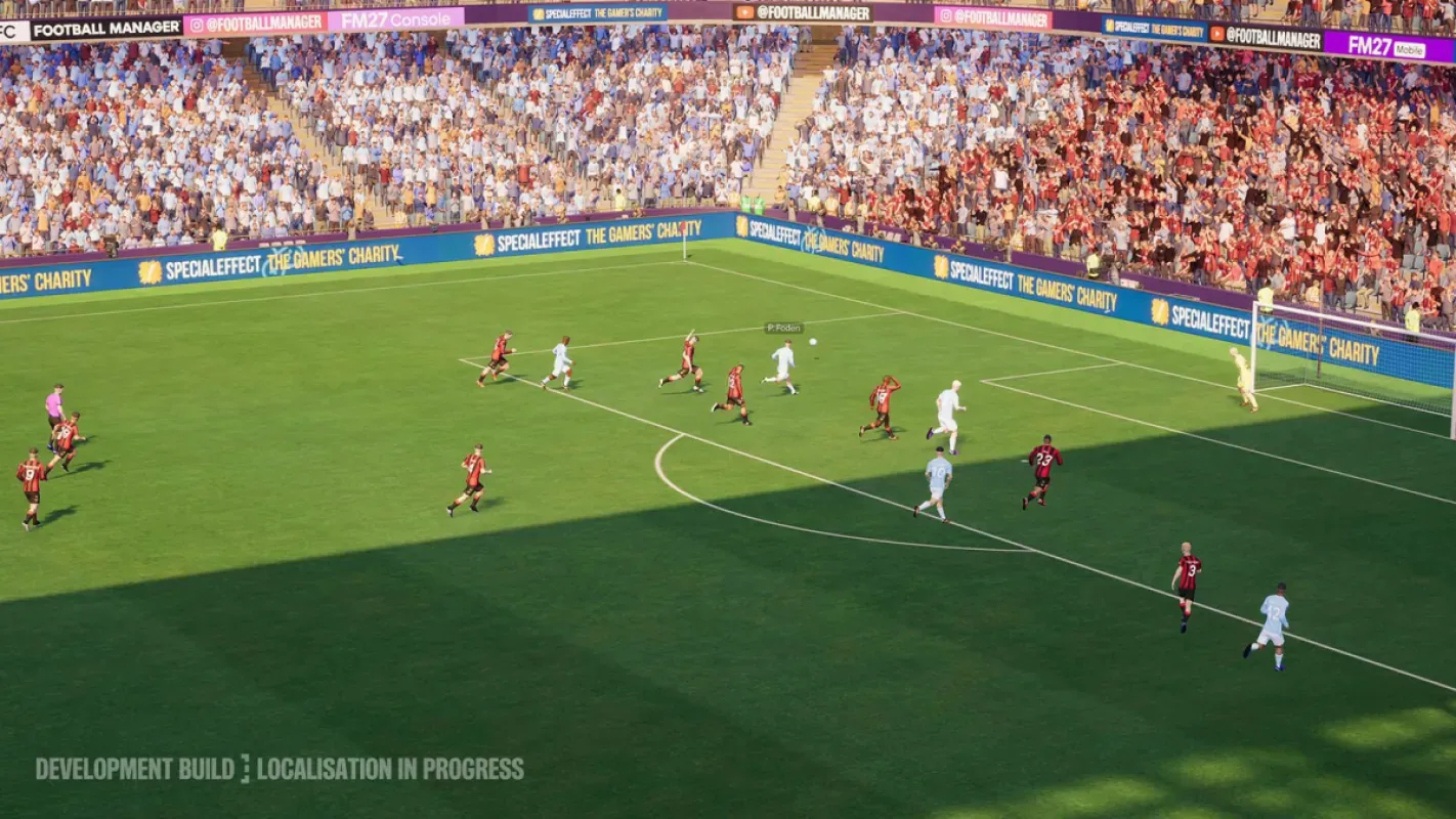 Estádio lotado em dia de jogo em Football Manager 27