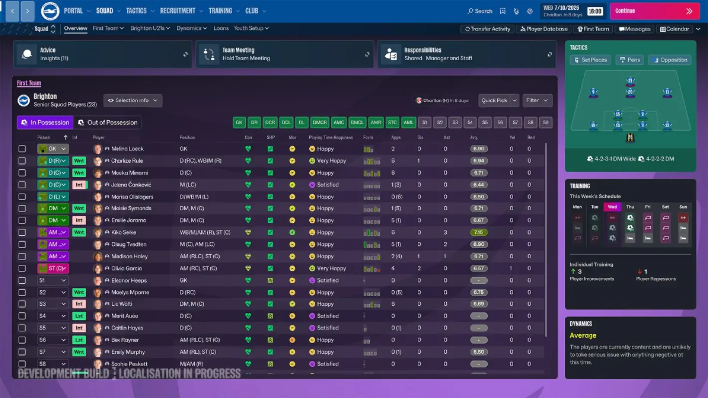 Nova interface de elenco de Football Manager 27