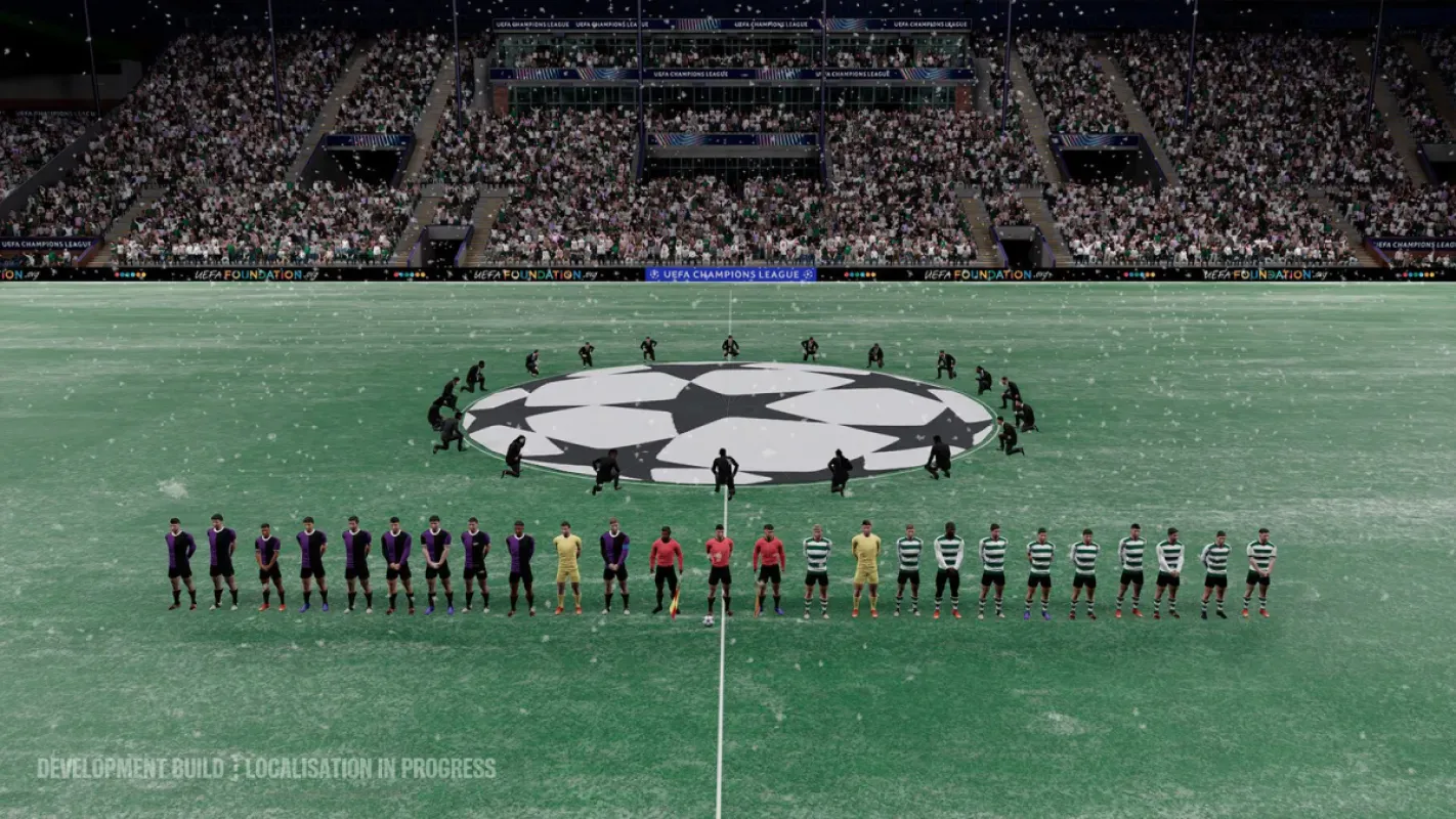 Escalação do time posicionada no campo em Football Manager 27