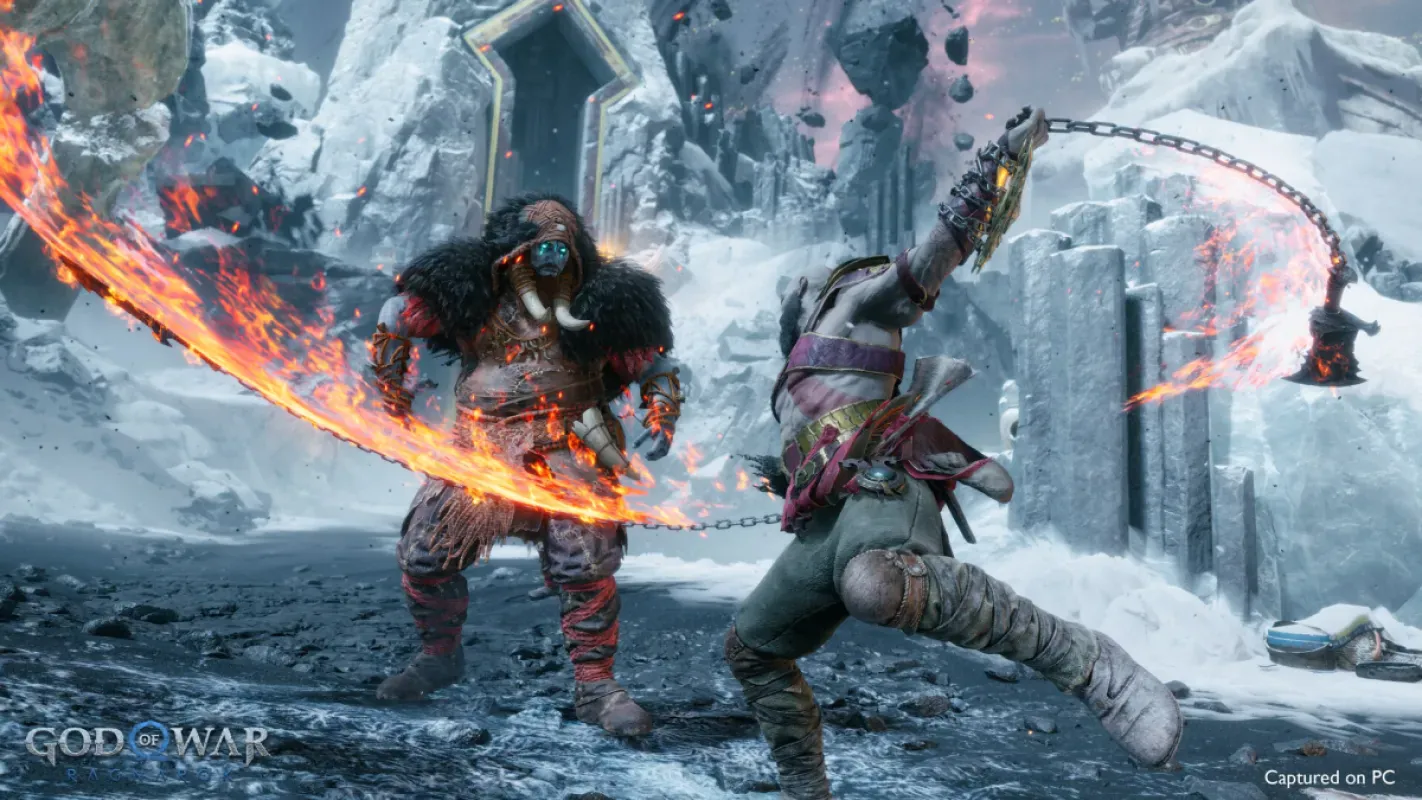 Cena de God of War Ragnarök, jogo da Sony conhecido por lutas contra chefes