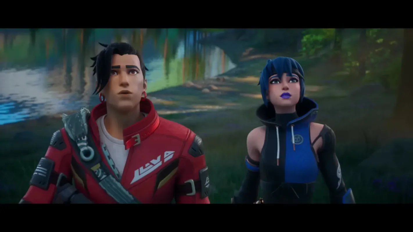 Personagens de Fortnite em cena do trailer de Galactic Battle, temporada com tema Star Wars