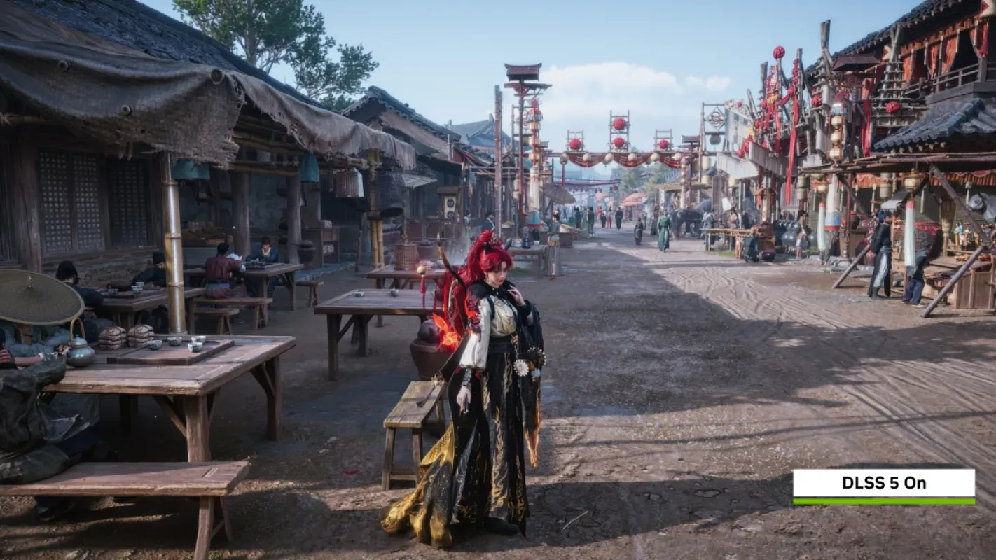 Imagem de comparação oficial da NVIDIA com DLSS ativado em Where Winds Meet