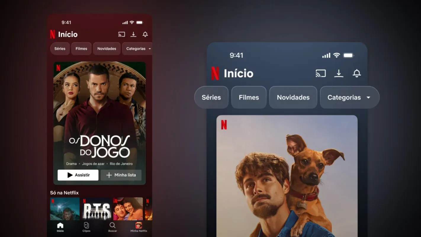 Tela inicial da Netflix em português no celular e no tablet