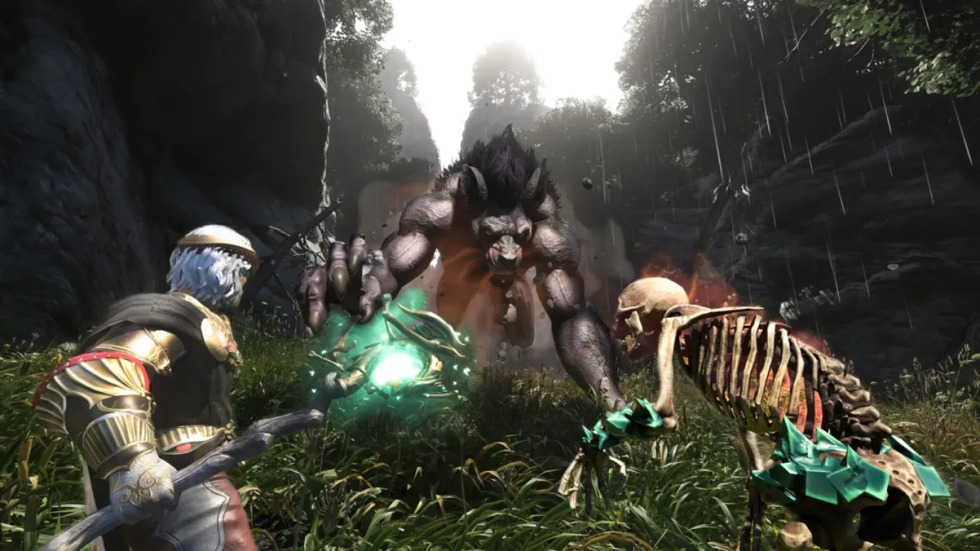 Personagem observa paisagem aberta de Embervale em Enshrouded