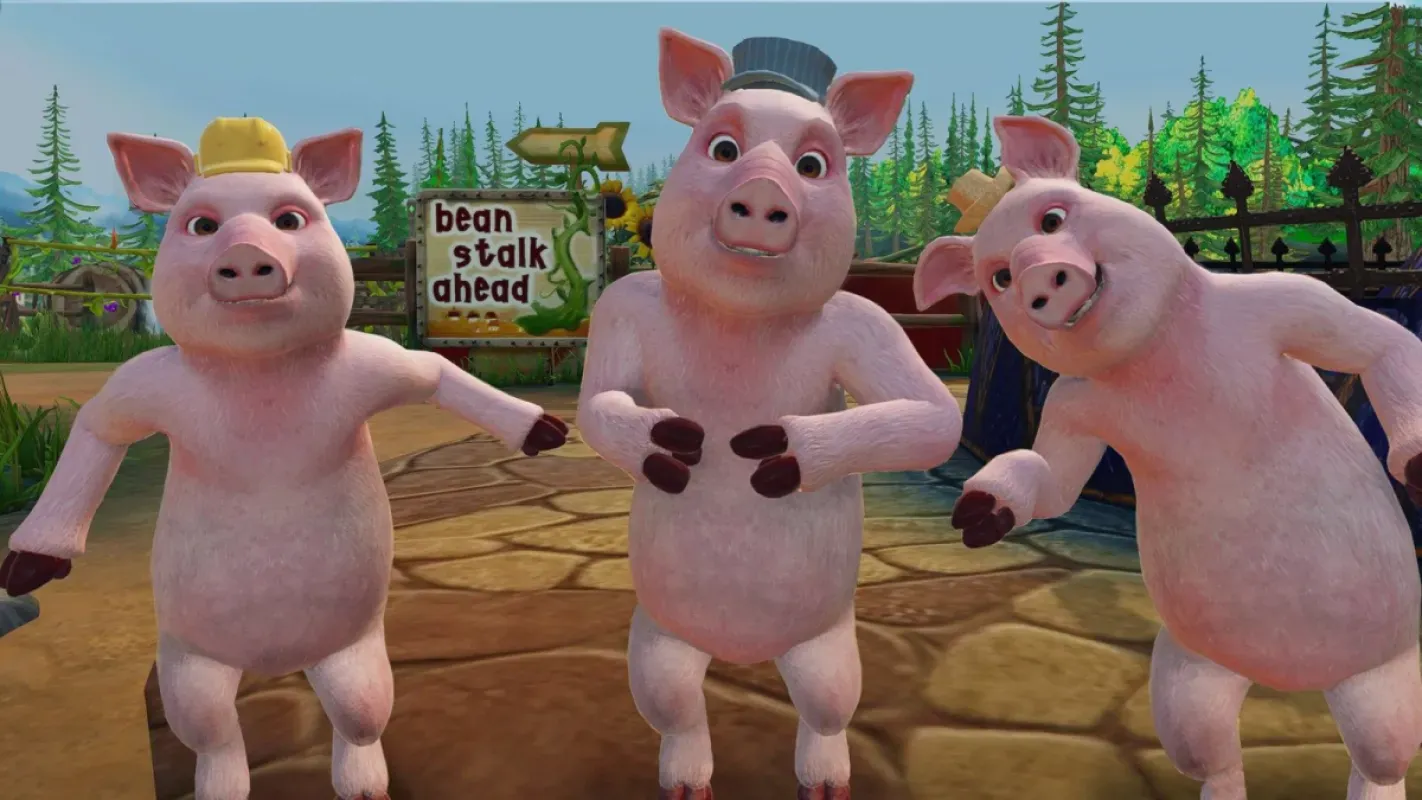 Os Três Porquinhos em cena de Shrek 2 Remastered em imagem da página vazada