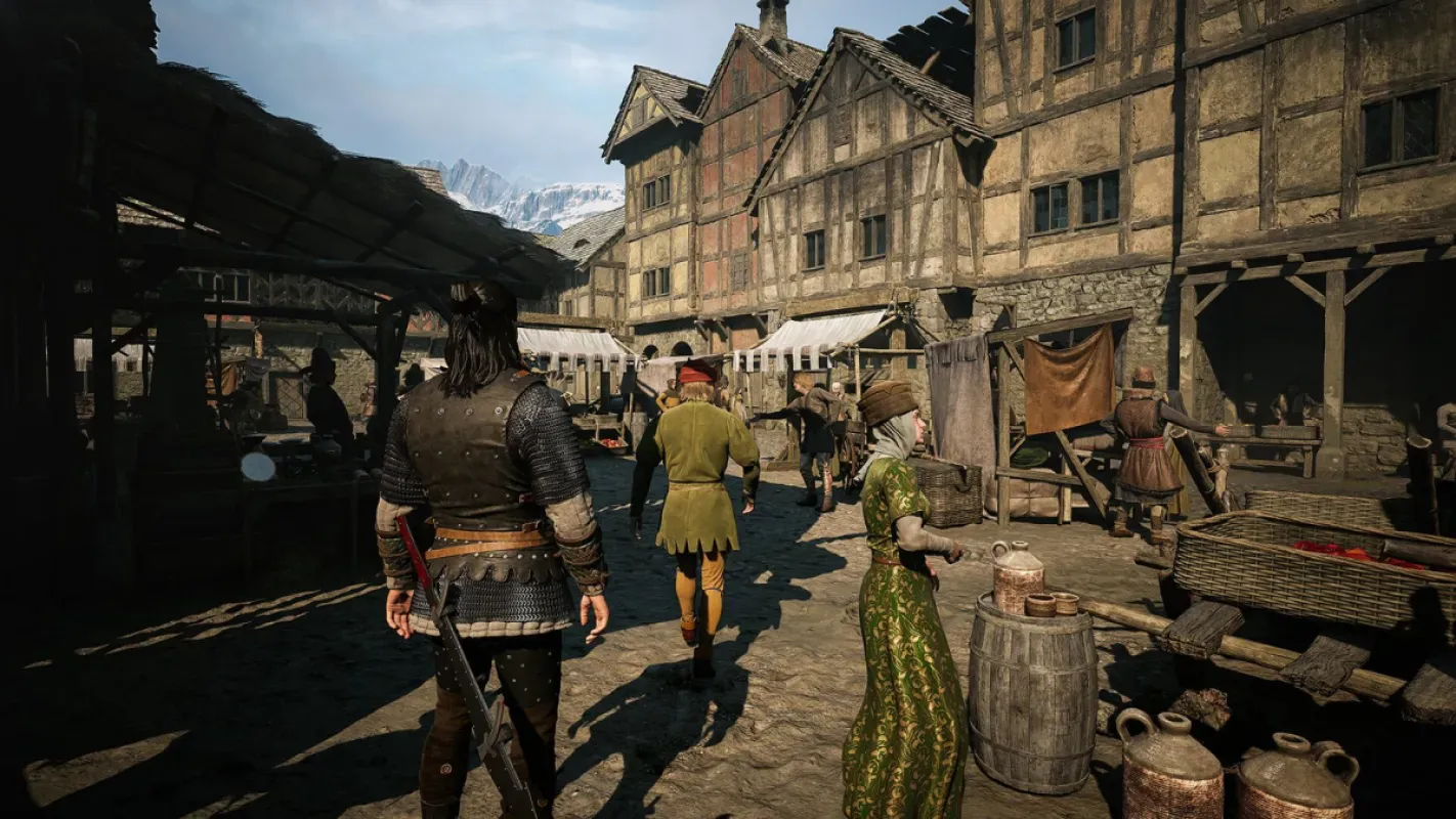 Rua de um vilarejo medieval em The Blood of Dawnwalker