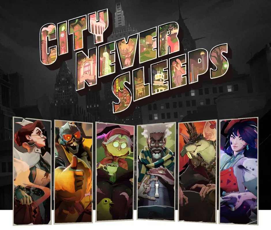 Arte da atualização City Never Sleeps com os seis novos heróis de Deadlock