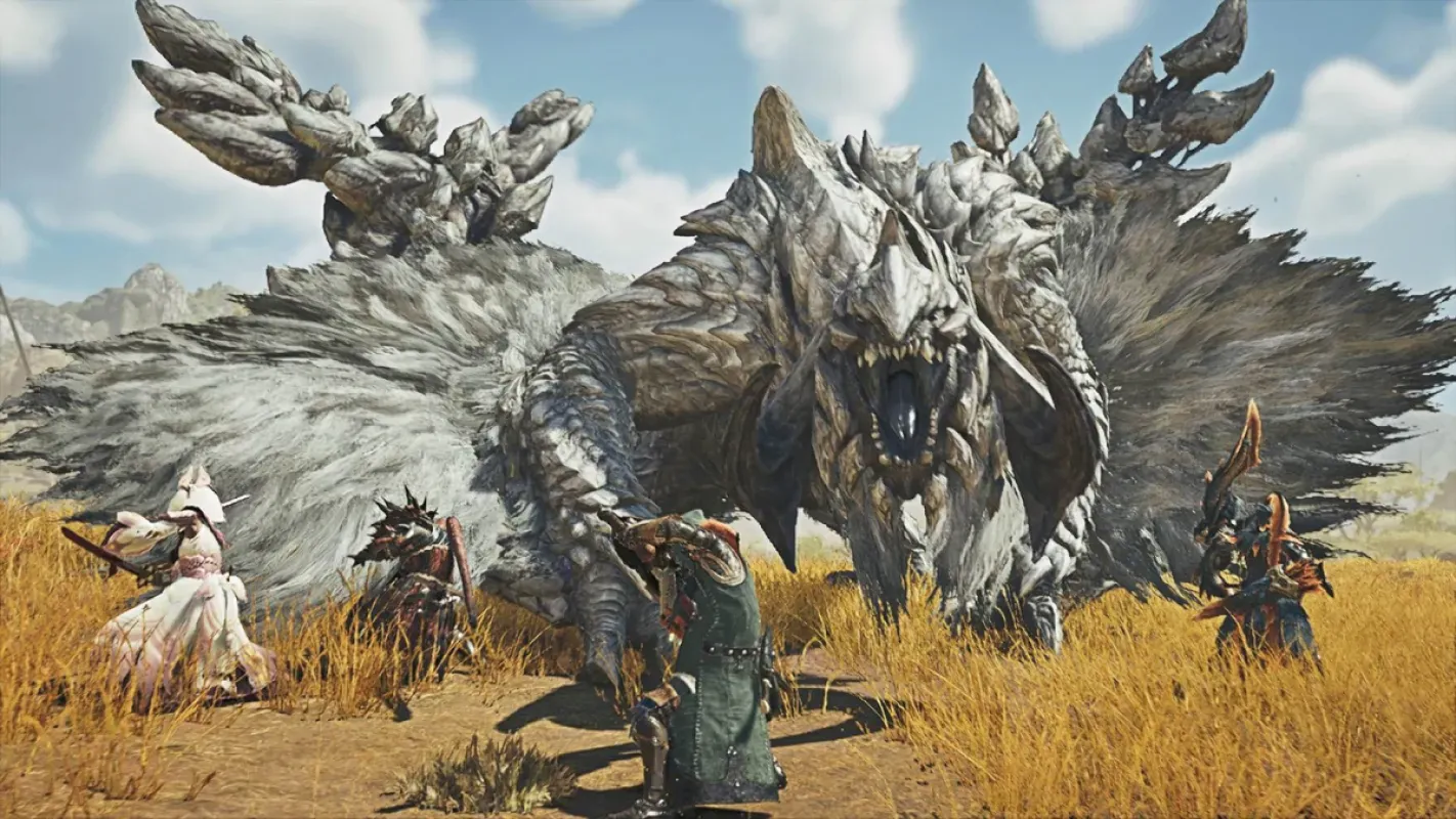 Grupo de caçadores enfrenta um grande monstro de penas brancas