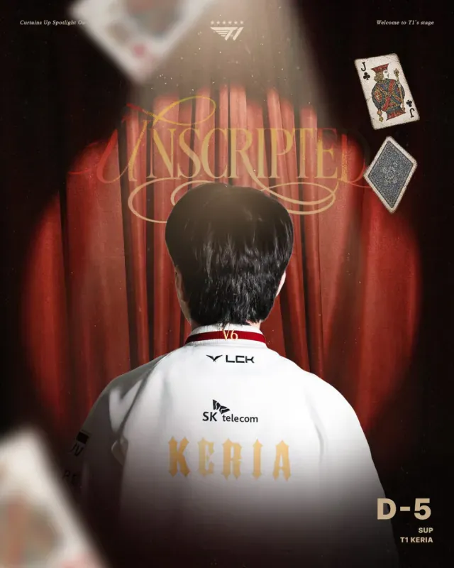 Arte da T1 com o suporte Keria anunciando a estreia do time no Worlds 2026