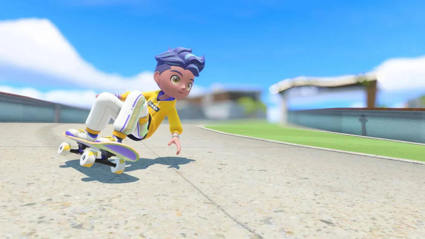 Personagem anda de skate em uma pista na Ilha Wuhu