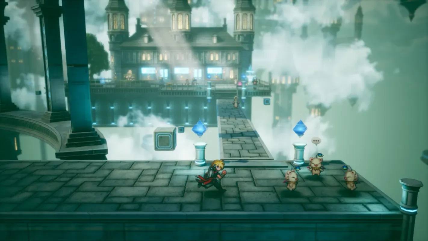 Cena de gameplay de Final Fantasy Resonance em pixel art
