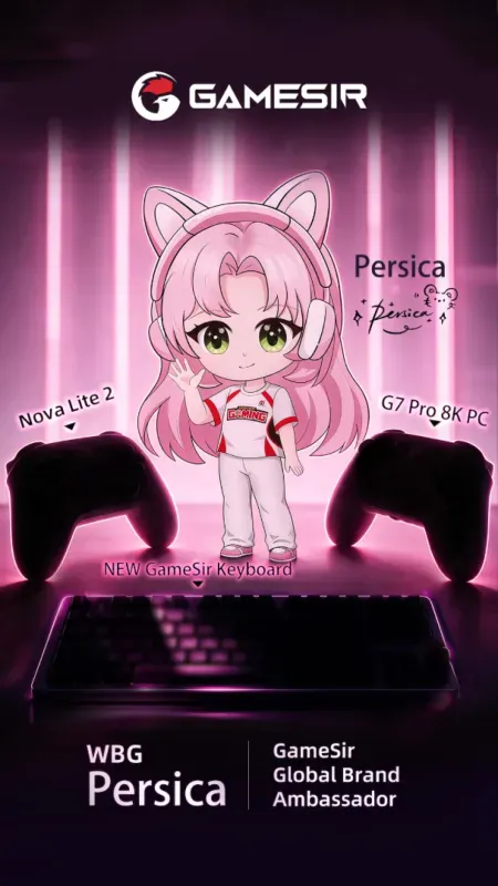 Arte oficial da GameSir com a coleção em parceria com a jogadora Persica