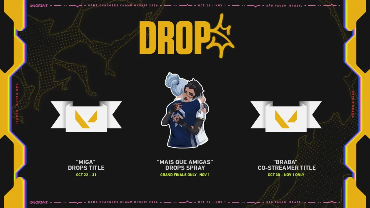 Arte oficial das recompensas por assistir: títulos MIGA e BRABA e spray Mais Que Amigas