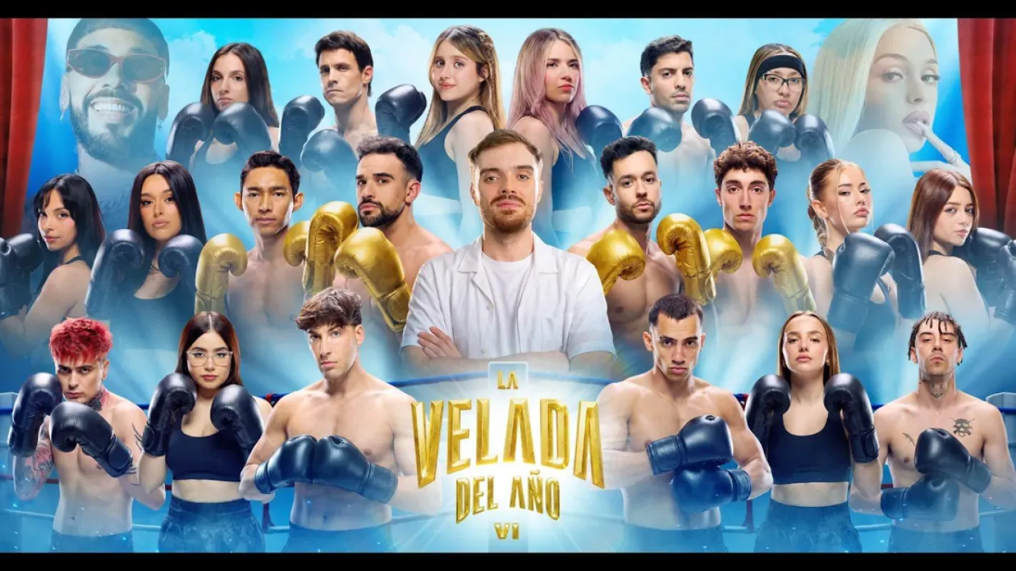 Arte de La Velada del Año VI com os criadores de conteúdo participantes de luvas de boxe