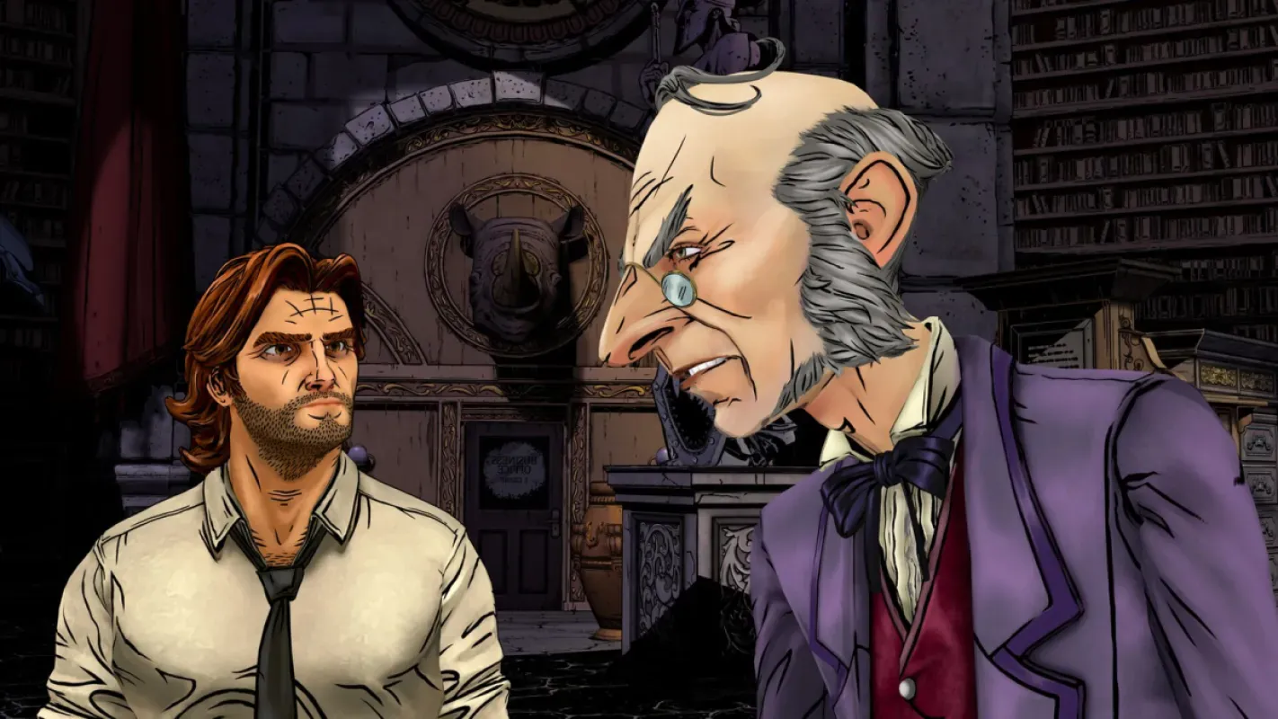 Bigby Wolf conversa com Ichabod Crane em cena de The Wolf Among Us Remastered