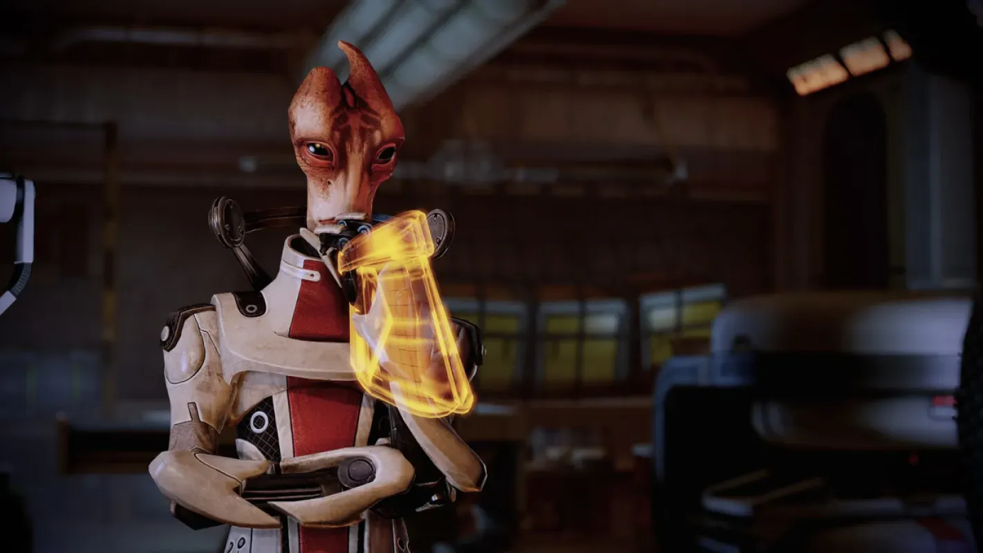 Mordin Solus no laboratório da Normandy em Mass Effect Legendary Edition