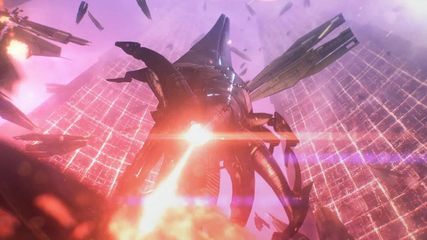 Reaper atacando em cena de Mass Effect Legendary Edition