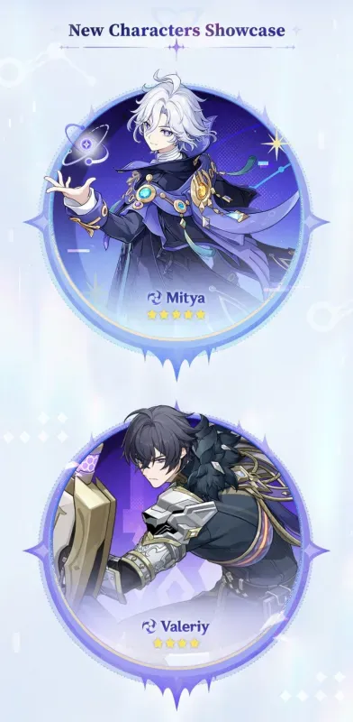 Arte oficial de apresentação dos novos personagens Mitya, 5 estrelas, e Valeriy, 4 estrelas, de Genshin Impact 7.2