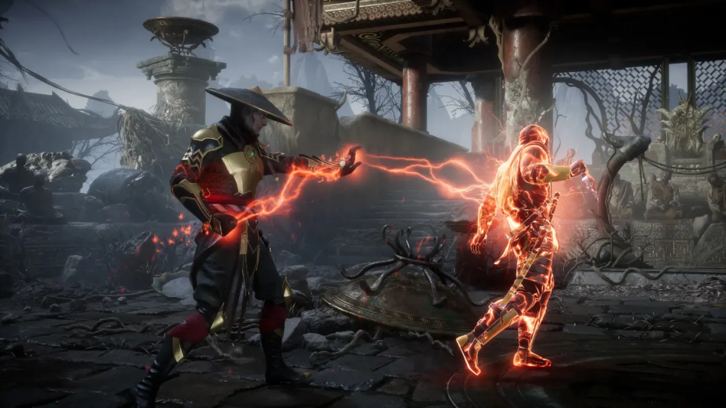 Raiden solta raios durante uma luta em Mortal Kombat 11