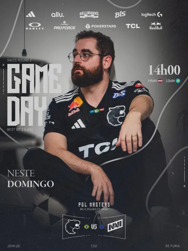 Arte de dia de jogo da FURIA para o confronto contra a NAVI na PGL Masters Bucharest