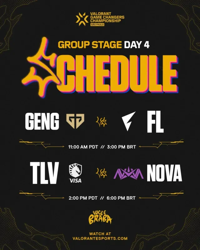 Agenda do dia 4 do Game Changers Championship com Gen.G x FENNEL às 15h e Liquid x Nova às 18h