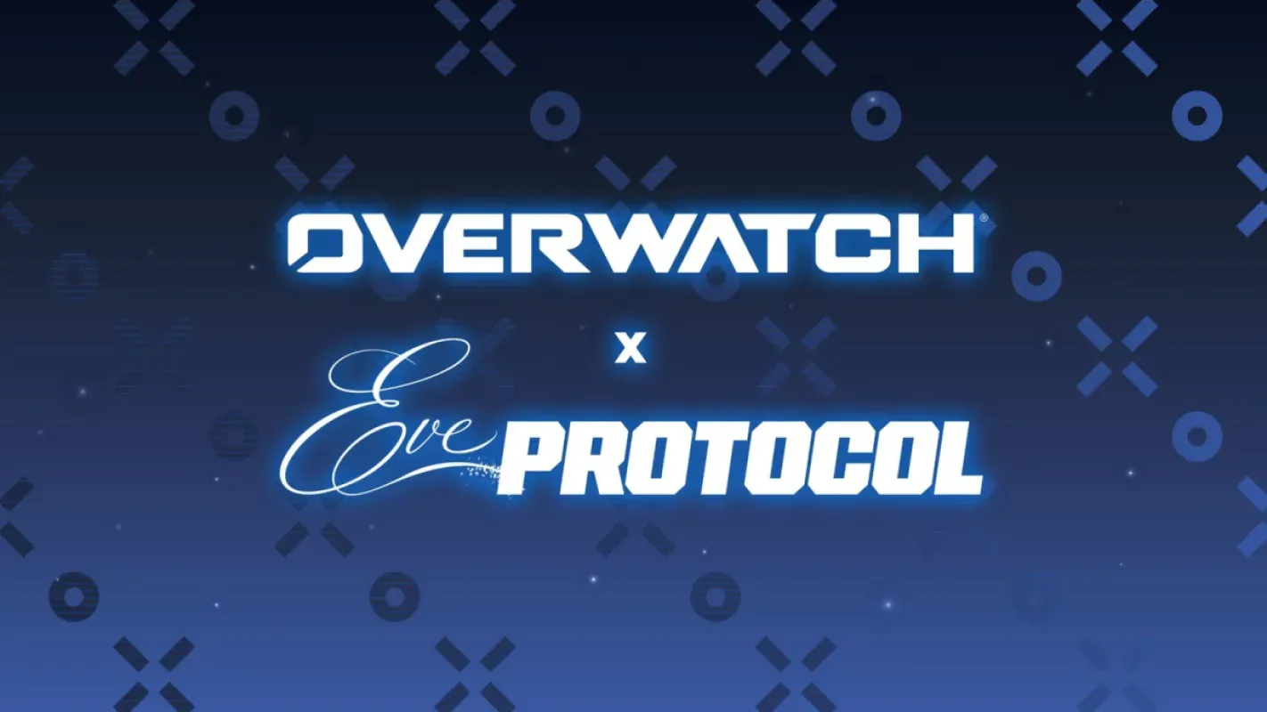 Logo da colaboração Overwatch x EVE Protocol divulgado pelo perfil de Stellar Blade