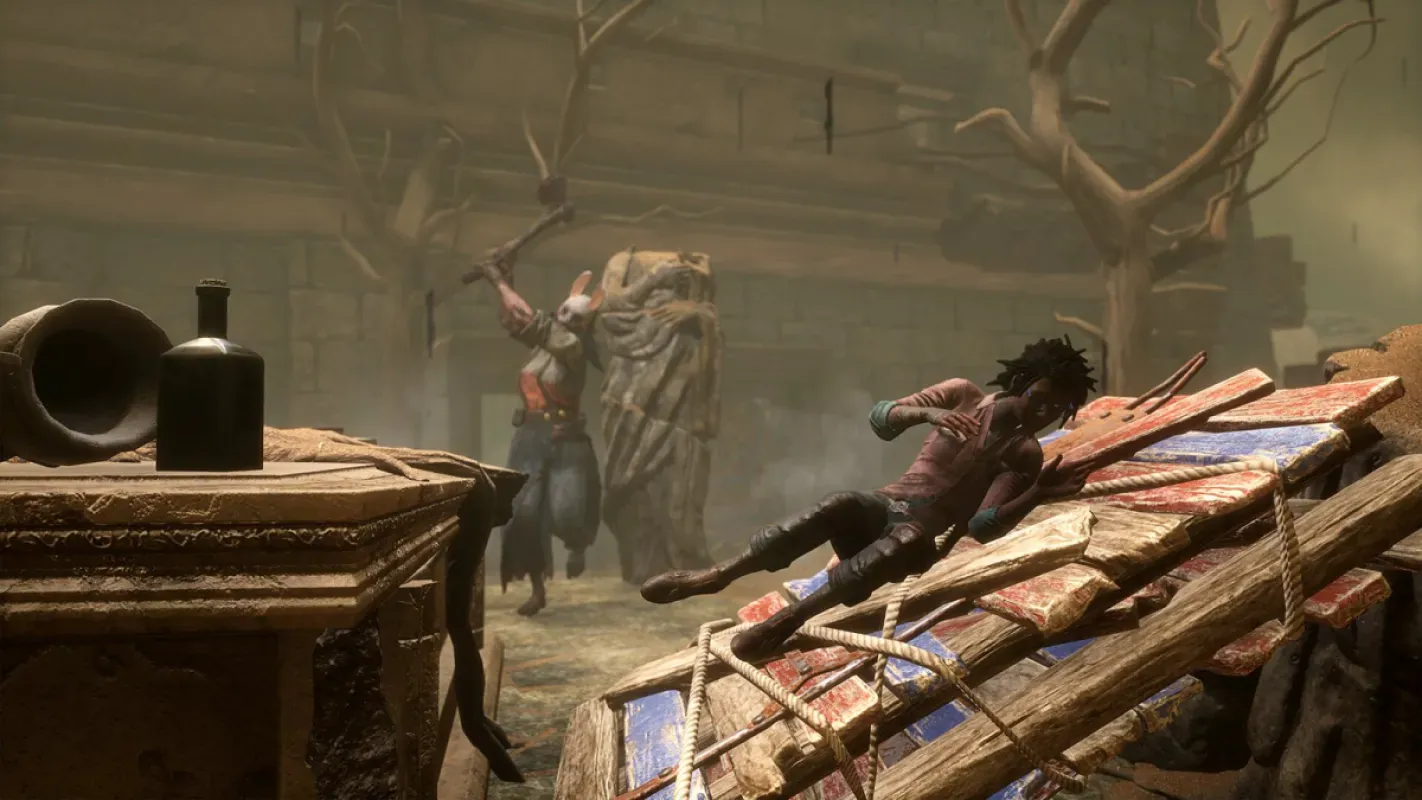 Cena de Dead by Daylight com assassino perseguindo sobrevivente (imagem ilustrativa)