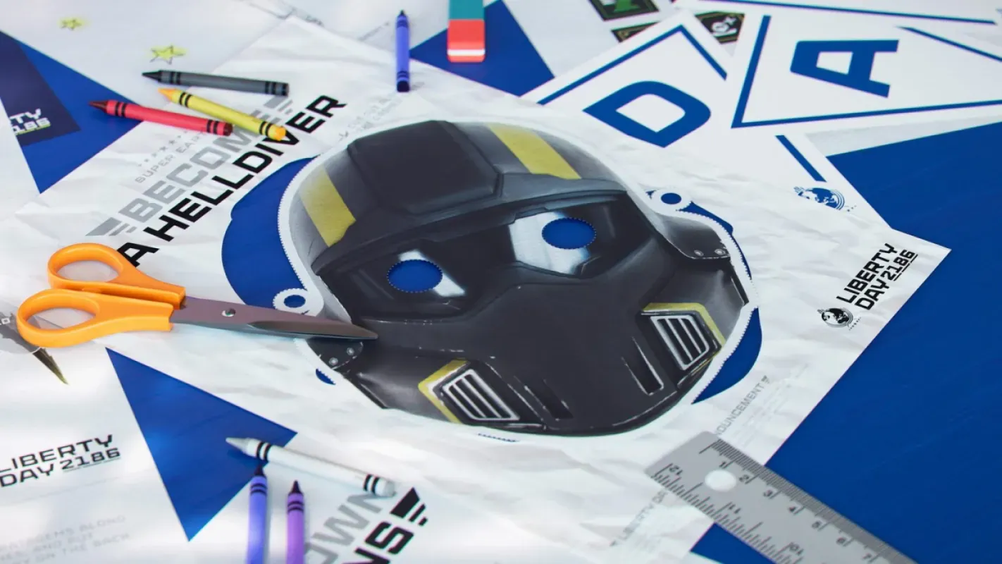 Capacete de Helldiver para imprimir do kit de festa do Dia da Liberdade