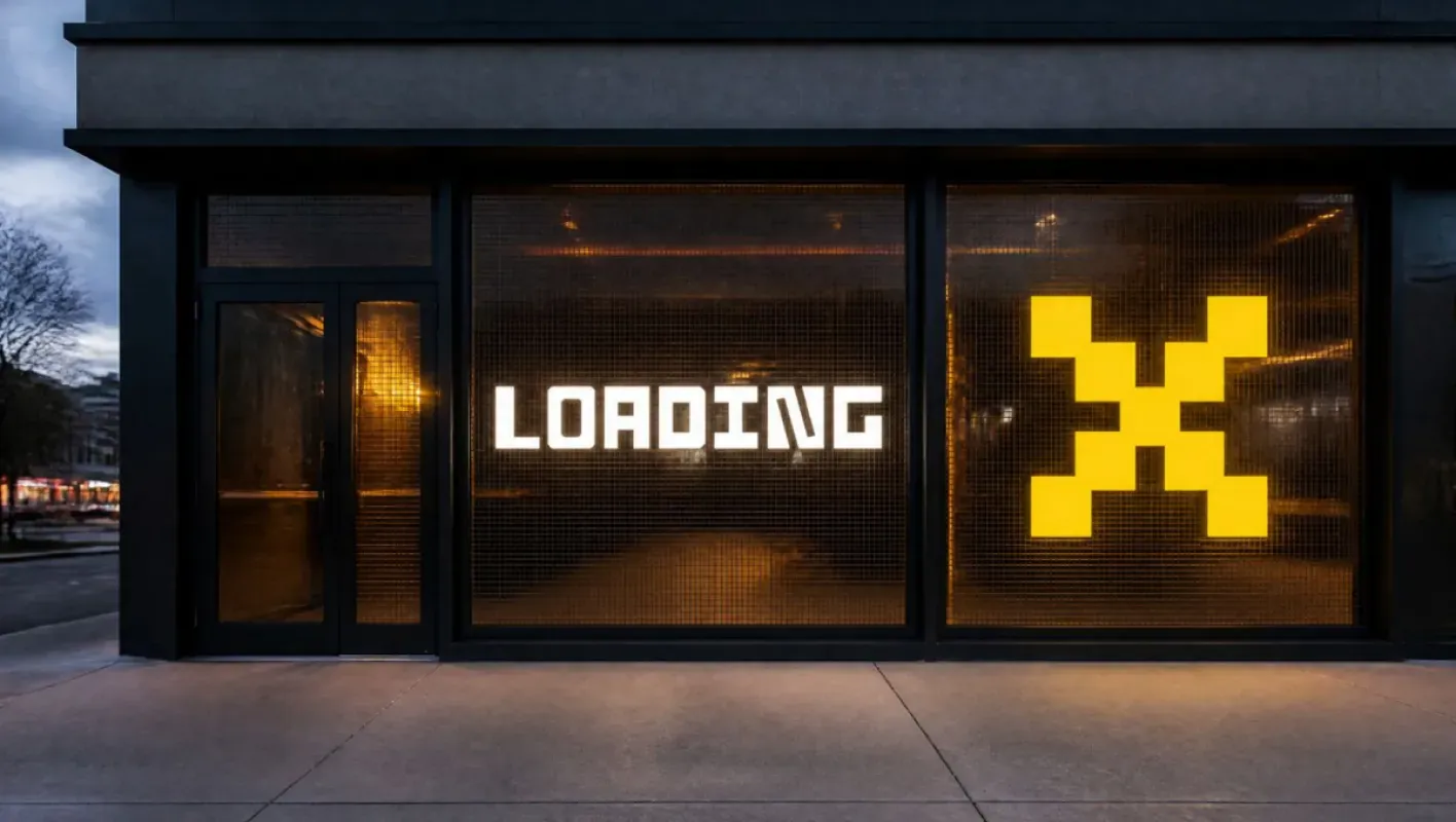 Fachada da arena gamer Loading X com o logotipo iluminado em amarelo (imagem ilustrativa de divulgação)