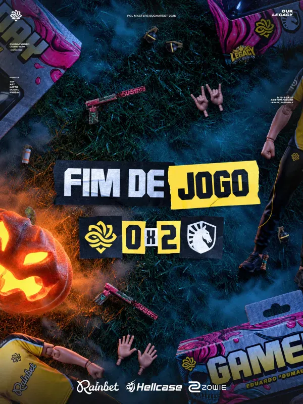 Arte de fim de jogo da Legacy com o placar de 0 a 2 para o Liquid
