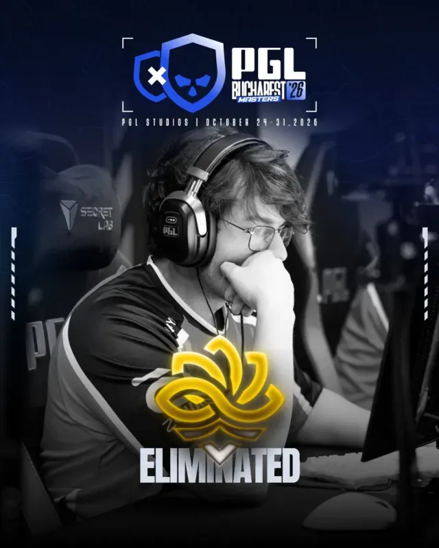 Arte oficial da PGL marcando a eliminação da Legacy na PGL Masters Bucharest 2026