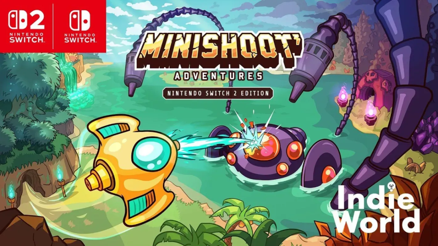 Arte de Minishoot' Adventures, lançado no Switch 2 e no Switch durante a Indie World de março