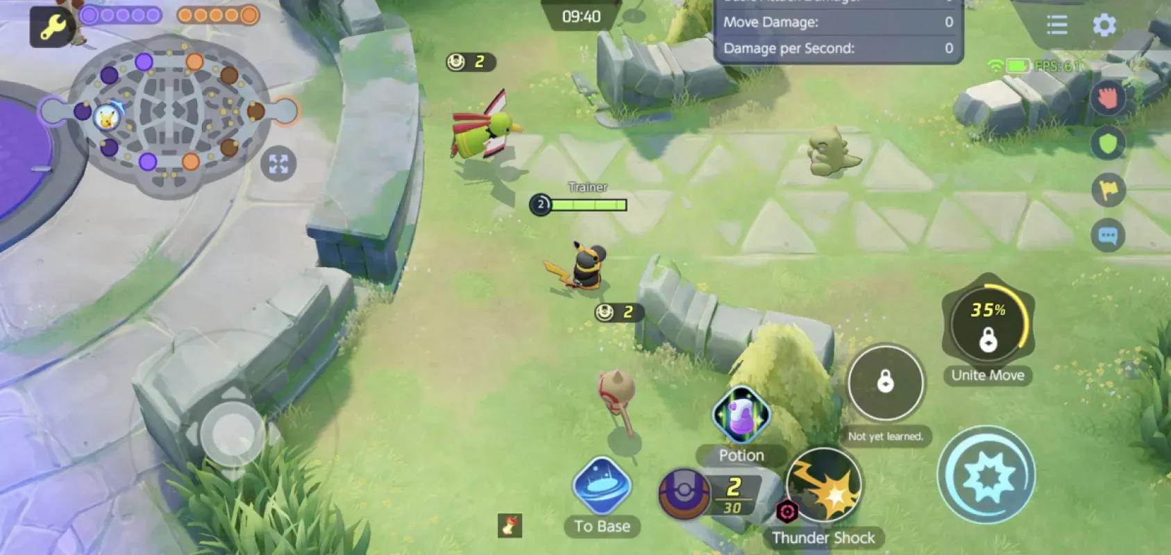 Área de treino da biblioteca de Pokémon UNITE, que segue disponível após o fim do serviço