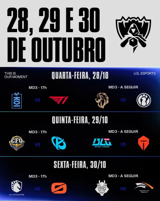 Arte do CBLOL com os dias e horários da quarta rodada da fase suíça do Worlds 2026