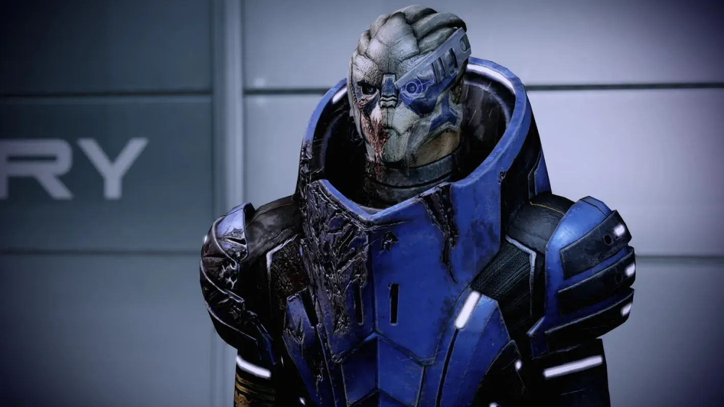 Garrus Vakarian, personagem de Mass Effect, em cena de Mass Effect Legendary Edition