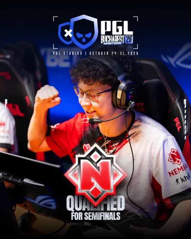 Arte oficial da PGL com a Nemiga classificada para a semifinal da PGL Masters Bucharest 2026