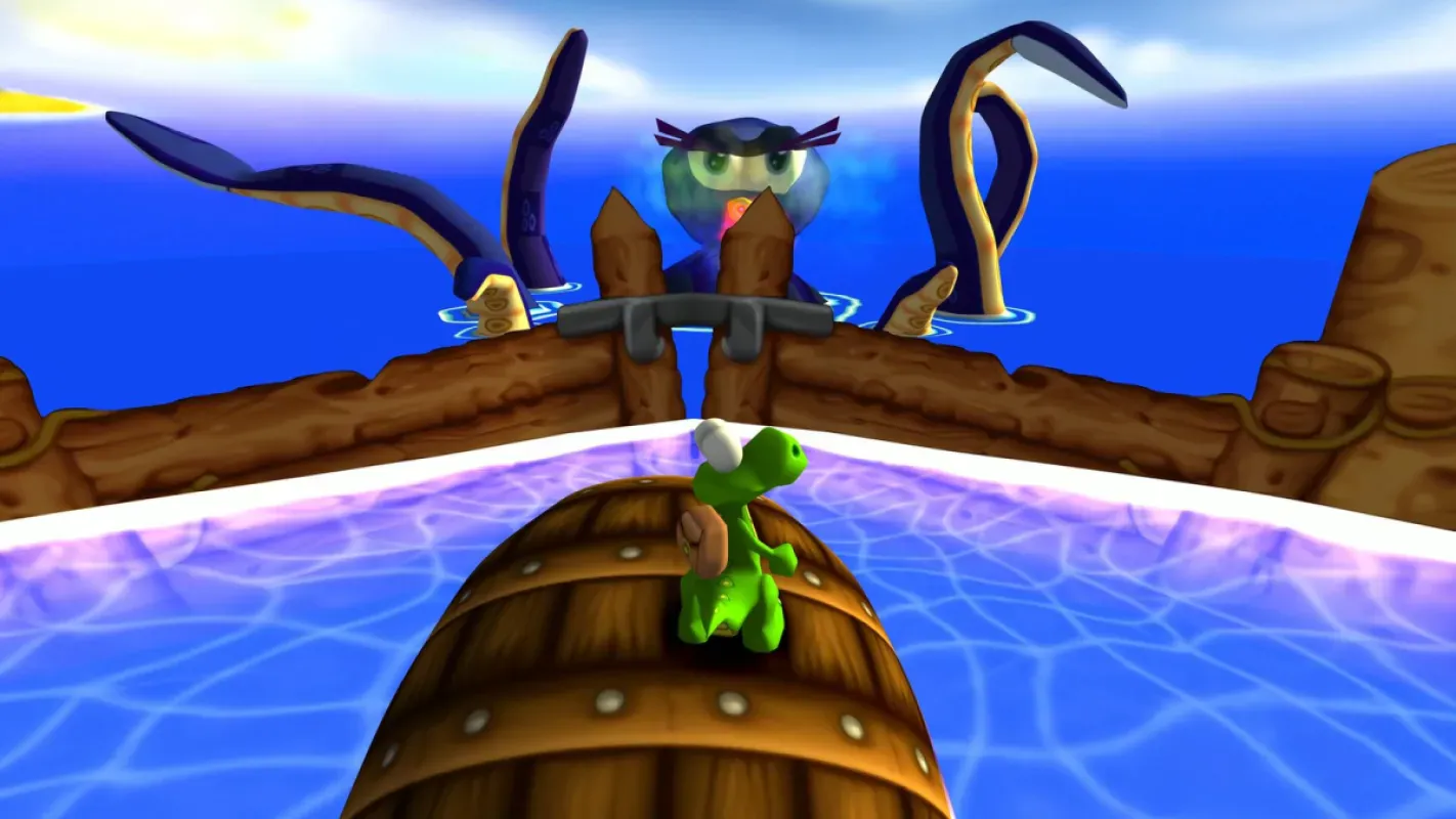 Croc encara um Guardião com tentáculos no mar em Croc 2 Kingdom of the Gobbos