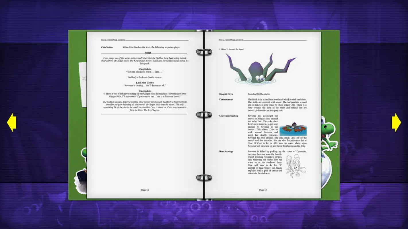 Documento de design original exibido na Croc2pedia, o museu digital de Croc 2 Kingdom of the Gobbos