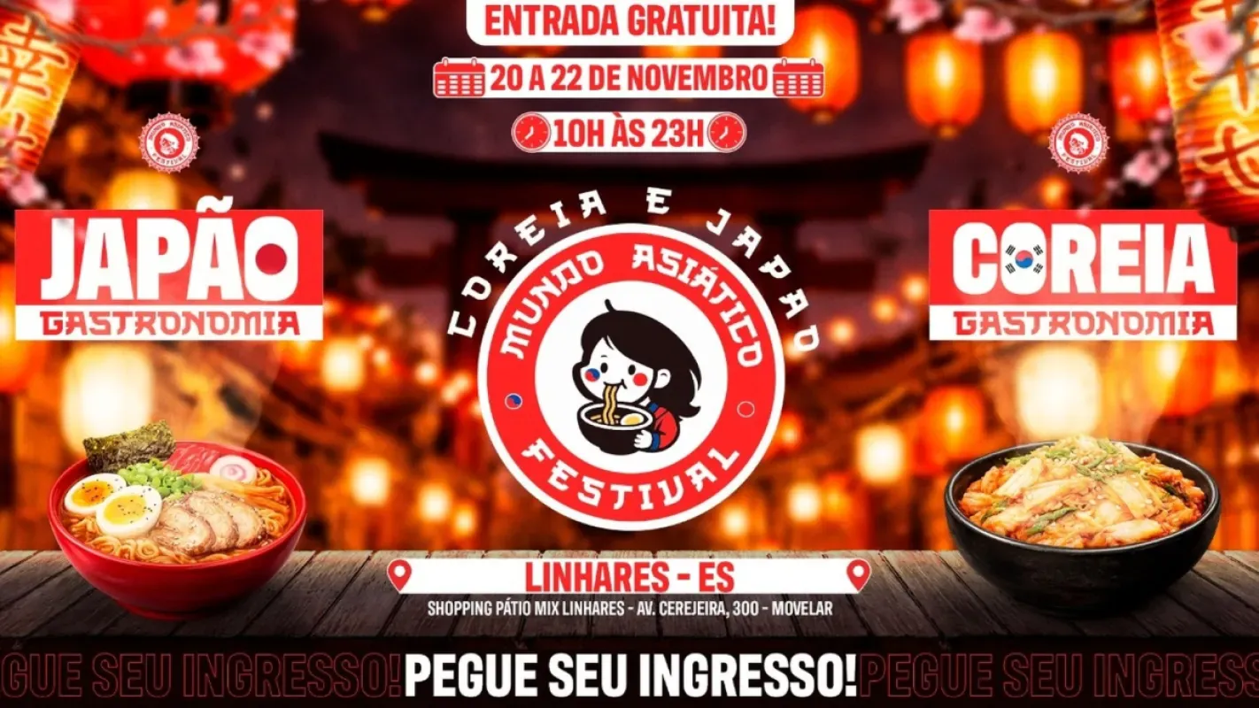 Festival Mundo Asiático leva K-pop, cosplay e gastronomia ao PátioMix Linhares de 20 a 22/11