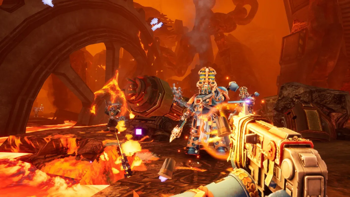 Cena de Warhammer 40,000: Boltgun 2, jogo de tiro retrô que chega ao Switch 2 em 19 de novembro
