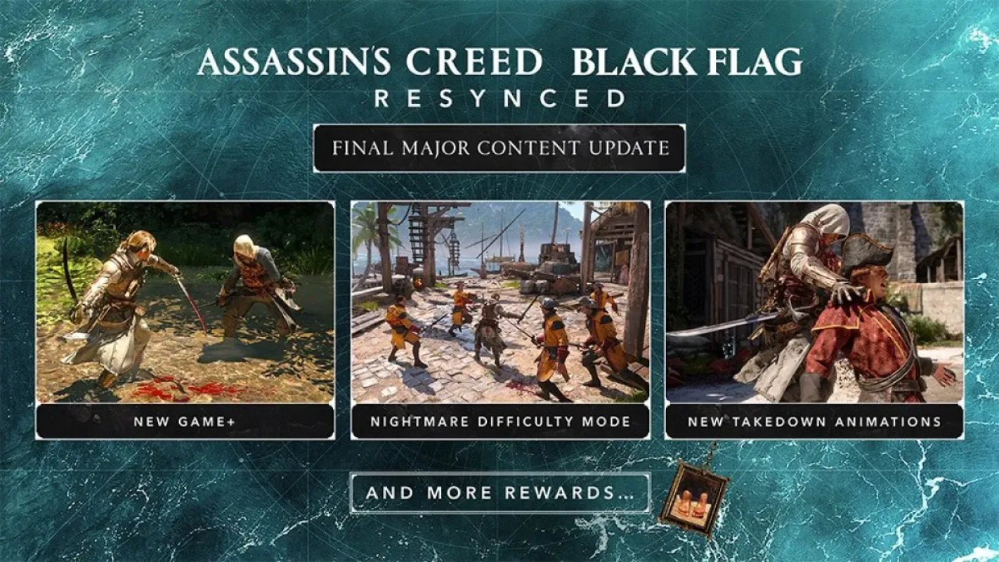 Arte oficial do último grande update de Assassin's Creed Black Flag Resynced, com Novo Jogo+, modo Pesadelo e novas finalizações